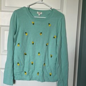 J Crew light weight  Teddie sweater. Lemon print